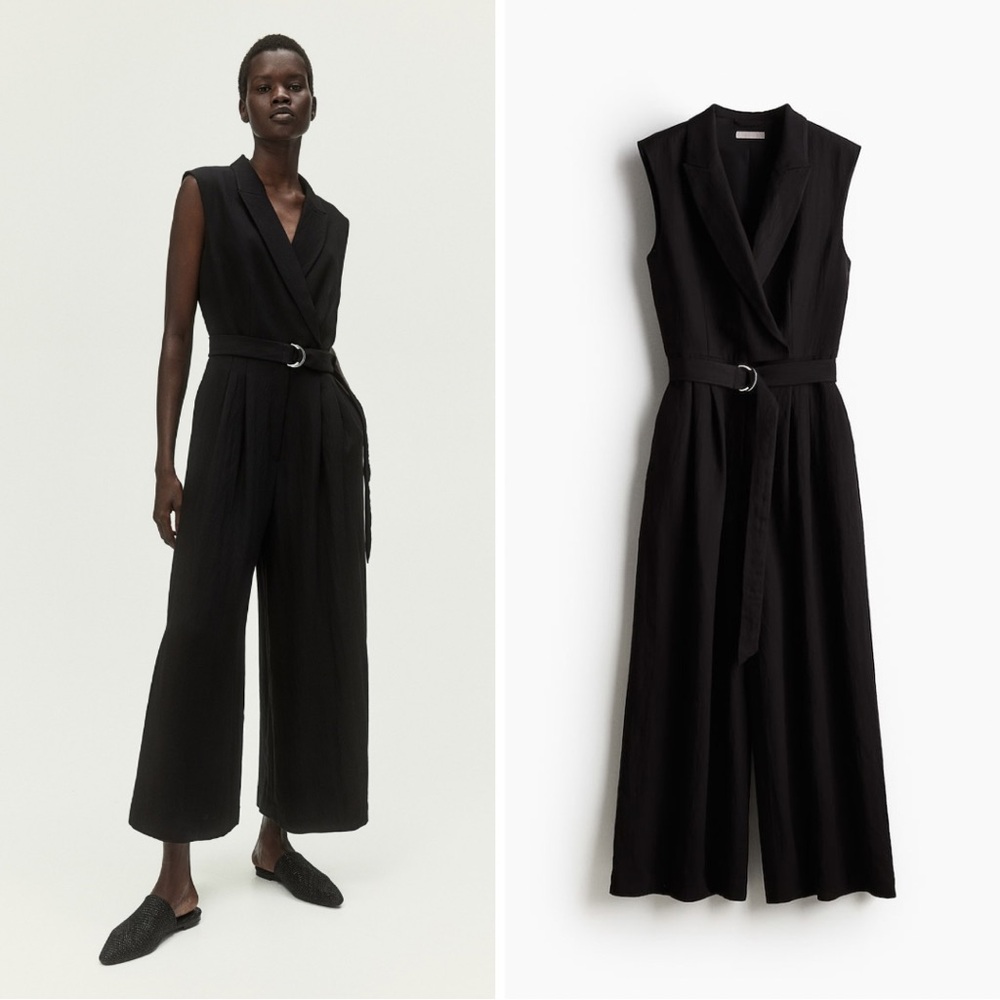 H&M Black Sleeveless Wide Leg Belted Jumpsuit with pockets 🖤 XL